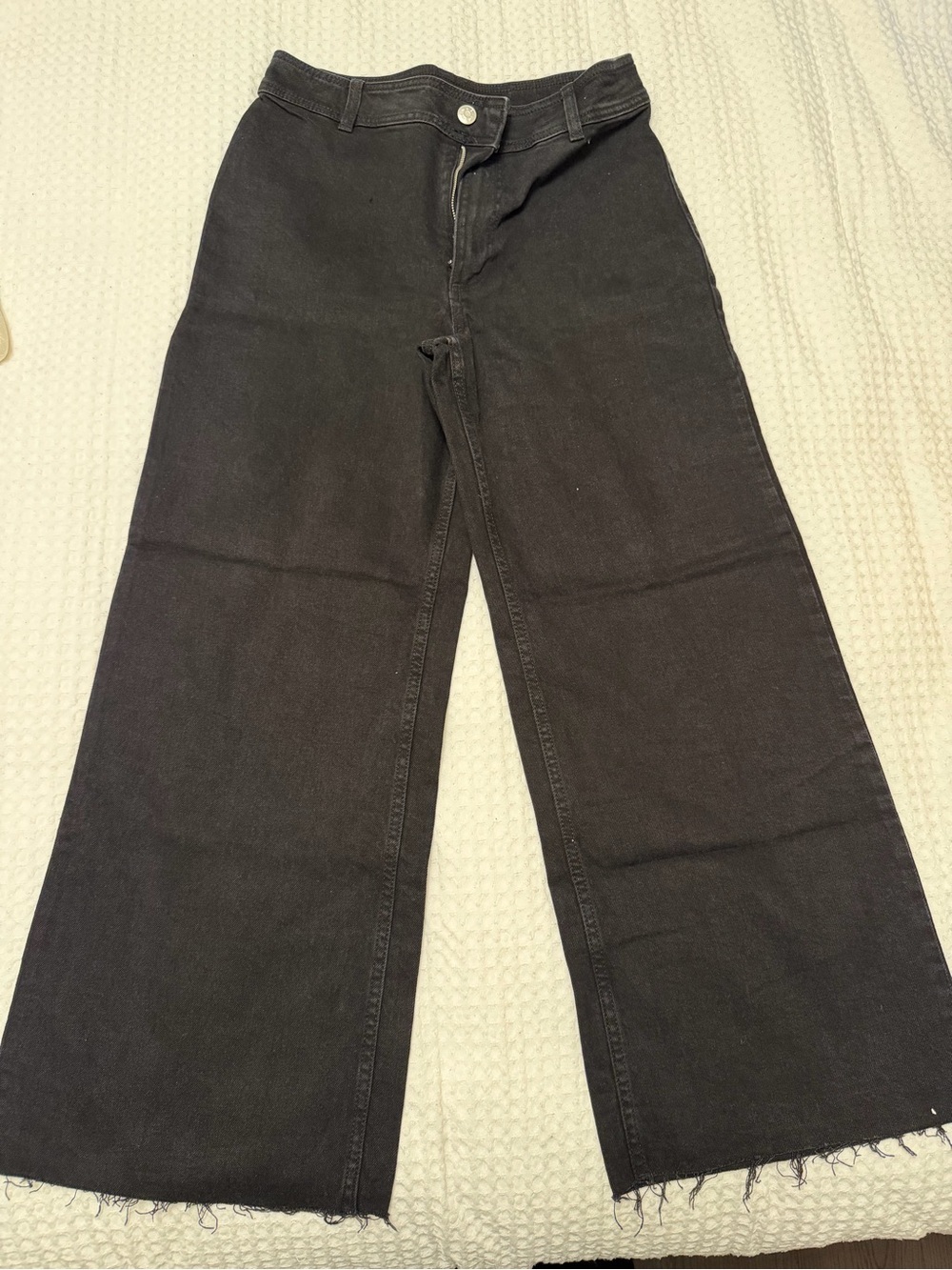MANGO Catherine High-Rise Cropped Wide Leg Black Women's Jeans